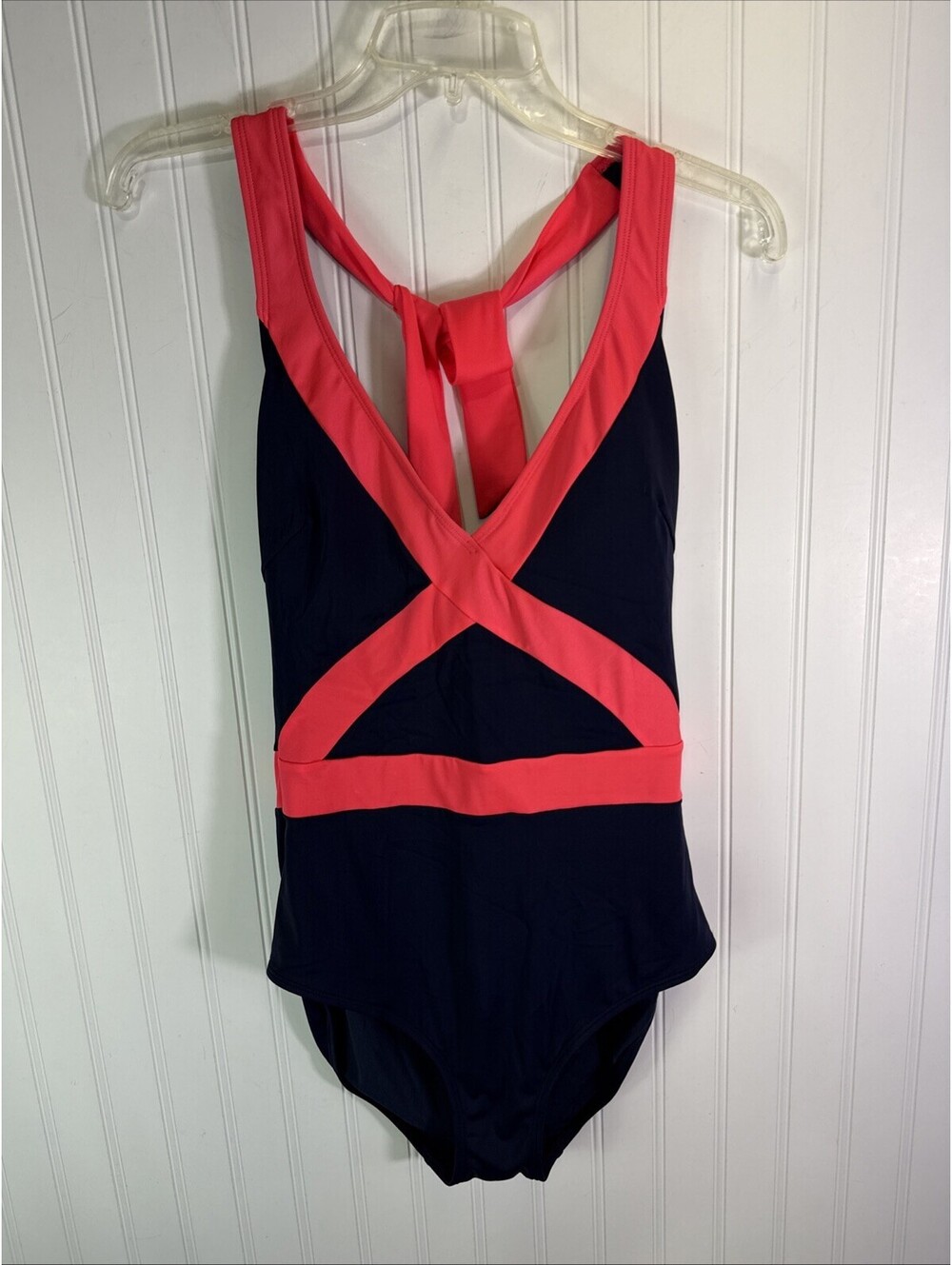 Boden Women's 10 Navy & Coral Kefalonia Style Halter Neck Swimsuit One Piece